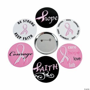 Pins & Buttons |   3″ Pink Ribbon Breast Cancer Awareness Inspirational Buttons – 24 Pc. Glow in the Dark Products Pins & Buttons