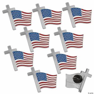 Pins & Buttons |   Bulk 144 Pc. Cross with Flag Pins Glow in the Dark Products Pins & Buttons