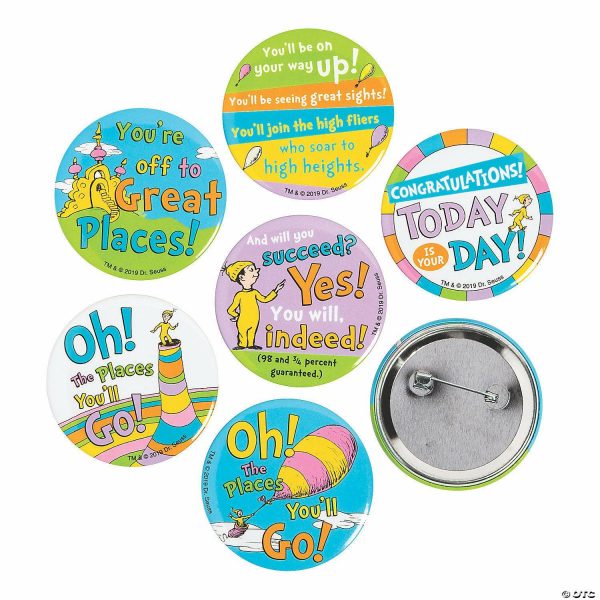 Pins & Buttons |   Dr. Seuss™ Oh, the Places You&’ll Go Buttons – 24 Pc. Glow in the Dark Products Pins & Buttons