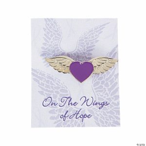 Pins & Buttons |   Purple Awareness Angel Wings Pins with Card – 12 Pc. Glow in the Dark Products Pins & Buttons