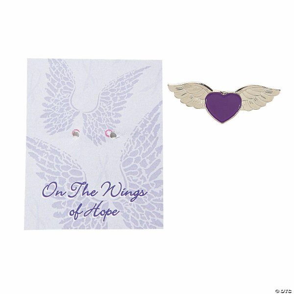 Pins & Buttons |   Purple Awareness Angel Wings Pins with Card – 12 Pc. Glow in the Dark Products Pins & Buttons