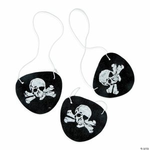 Play Money |   2 1/2″ Skull & Crossbones Black Felt Pirate Eye Patches – 12 Pc. Novelty Toys Play Money