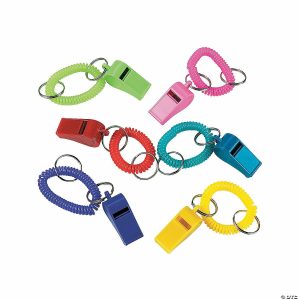 Play Money |   4″ Solid Color Plastic Whistle Stretchy Coil Keychains – 12 Pc. Glow in the Dark Products Key Chains