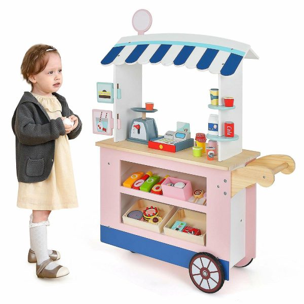 Play Sets |   Costway Kids Snacks & Sweets Food Cart Kids Toy Cart Play Set with 30 PCS Accessories Novelty Toys Play Sets