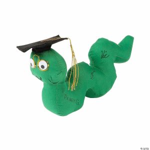 Plush Toys |   12″ Graduation Autograph Green Stuffed Bookworm with Cap Novelty Toys Plush Toys