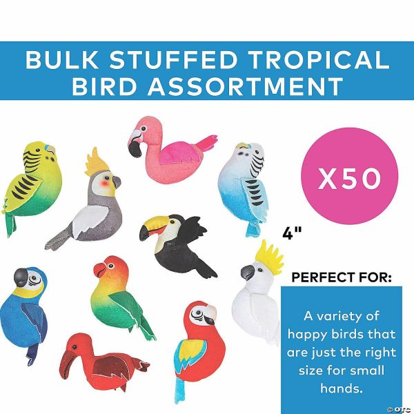 Plush Toys |   4 1/2″ Bulk 50 Pc. Multicolored Stuffed Tropical Bird Assortment Novelty Toys Play Money