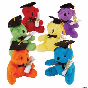 Plush Toys |   4 1/2″ Graduation Multicolor Stuffed Bears with Cap – 12 Pc. Novelty Toys Plush Toys