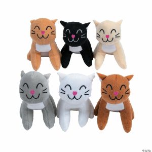 Plush Toys |   4 1/2″ Smiling Black, Tan, White, Grey & Brown Stuffed Cats – 12 Pc. Novelty Toys Plush Toys