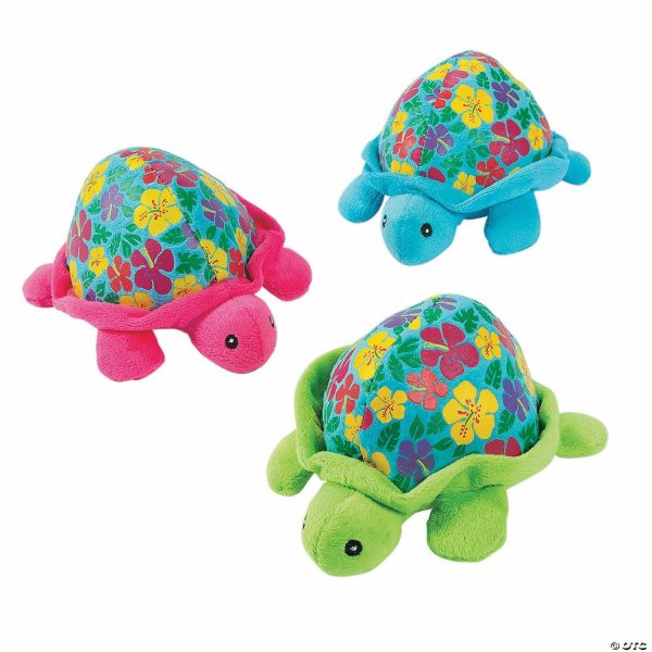 Plush Toys |   5 1/2″ x 6 1 2″ Luau Bright Flower Shells Stuffed Turtles – 12 Pc. Novelty Toys Plush Toys