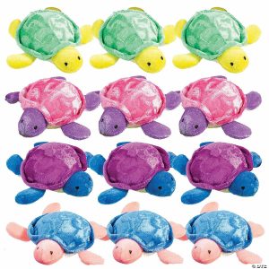 Plush Toys |   5 1/4″ Bright Shimmering Multicolor Stuffed Sea Turtles – 12 Pc. Novelty Toys Play Money