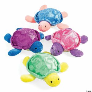 Plush Toys |   5 1/4″ Bright Shimmering Multicolor Stuffed Sea Turtles – 4 Pc. Novelty Toys Plush Toys