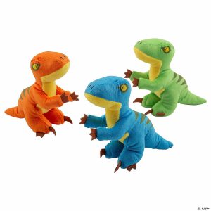 Plush Toys |   5″ Multicolored Stuffed Dinosaur Velociraptors – 12 Pc. Novelty Toys Plush Toys