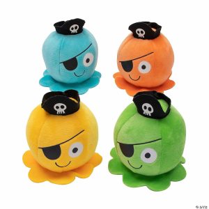 Plush Toys |   5″ Pirate Bright Solid Color Stuffed Happy Octopuses – 12 Pc. Novelty Toys Plush Toys