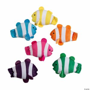 Plush Toys |   6″ x 4 1 2″ Under the Sea Striped Clown Fish Stuffed Toys – 12 Pc. Novelty Toys Plush Toys