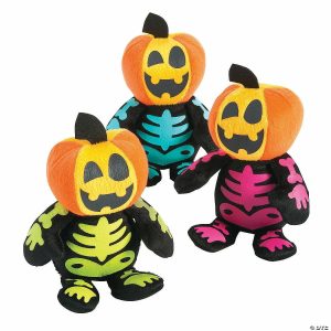 Plush Toys |   7″ Halloween Spookadelic Stuffed Skeletons with Jack-O’-Lantern Head – 12 Pc. Novelty Toys Plush Toys