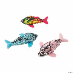 Plush Toys |   Reversible Sequin Stuffed Dolphins – 12 Pc. Novelty Toys Plush Toys