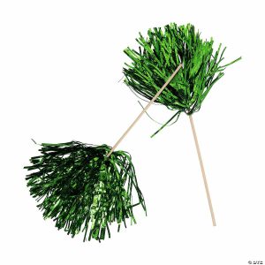 Pom-Poms |   Metallic Green Spirit Pom-Poms – 24 Pc. Green Novelty Toys Green