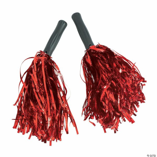 Pom-Poms |   Red Metallic Cheer Pom-Poms – 12 Pc. Red Novelty Toys Pom-Poms