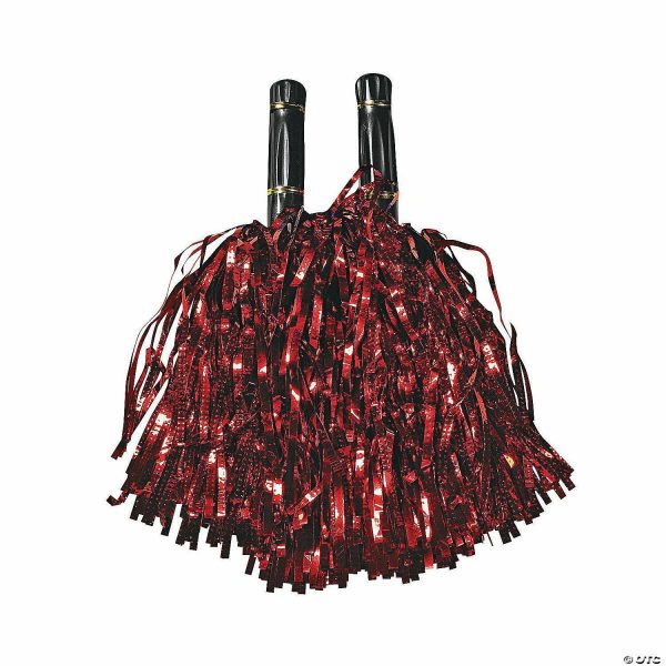 Pom-Poms |   Red Metallic Cheer Pom-Poms – 12 Pc. Red Novelty Toys Pom-Poms