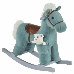 Riding Toys |   Qaba Plush Rocking Horse w/Bear and Sounds Blue Outdoor Toys Riding Toys