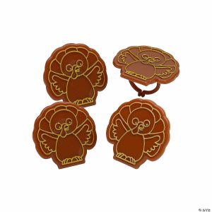 Rings |   1 1/2″ Thanksgiving Brown & Gold Turkey Plastic Rings – 24 Pc. Glow in the Dark Products Rings