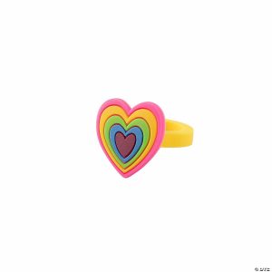 Rings |   Bright Rainbow Heart Rings – 12 Pc. Glow in the Dark Products Rings