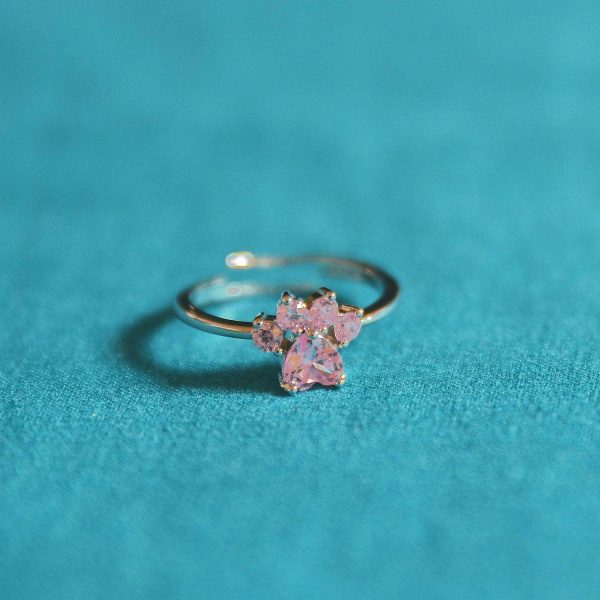 Rings |   Pink Paw Print Adjustable Ring – Silver Glow in the Dark Products Rings