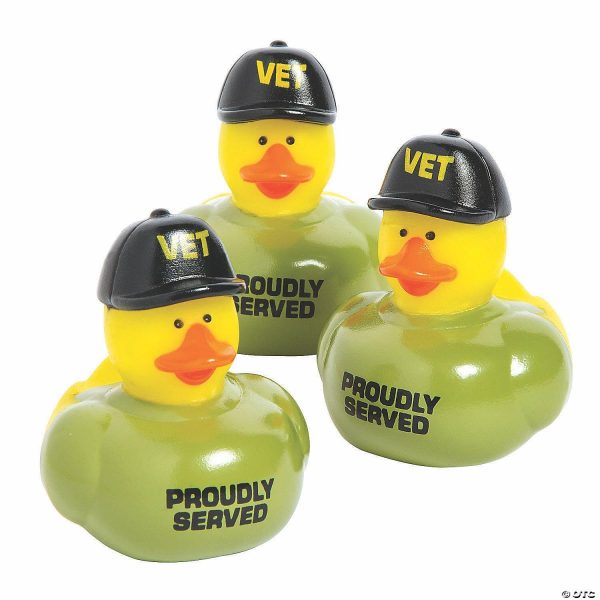 Rubber Duckies |   2″ Veteran Rubber Ducks in Green T-Shirts and Black Cap – 12 Pc. Novelty Toys Rubber Duckies