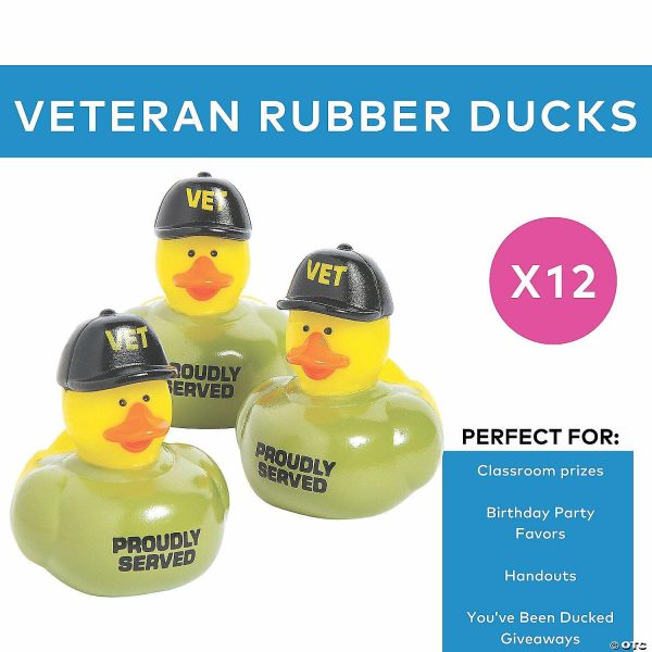 Rubber Duckies |   2″ Veteran Rubber Ducks in Green T-Shirts and Black Cap – 12 Pc. Novelty Toys Rubber Duckies