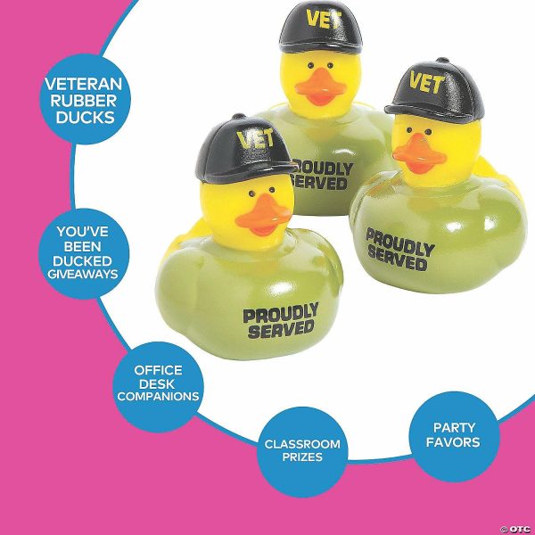 Rubber Duckies |   2″ Veteran Rubber Ducks in Green T-Shirts and Black Cap – 12 Pc. Novelty Toys Rubber Duckies