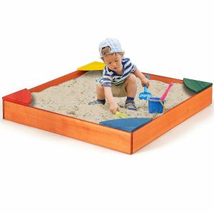 Sandboxes & Sand Toys |   Costway Kids Wooden Backyard Sandbox W/ Built-in Corner Seating Kid’s Outdoor Furniture Outdoor Toys Sandboxes & Sand Toys