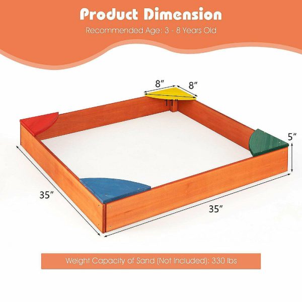 Sandboxes & Sand Toys |   Costway Kids Wooden Backyard Sandbox W/ Built-in Corner Seating Kid’s Outdoor Furniture Outdoor Toys Sandboxes & Sand Toys