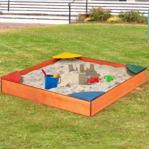 Sandboxes & Sand Toys |   Costway Kids Wooden Backyard Sandbox W/ Built-in Corner Seating Kid’s Outdoor Furniture Outdoor Toys Sandboxes & Sand Toys