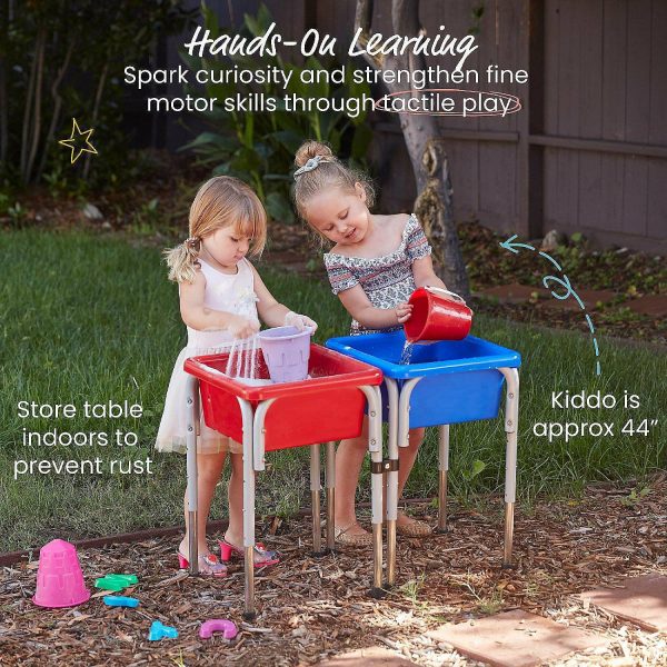 Sandboxes & Sand Toys |   ECR4Kids 2-Station Sand and Water Adjustable Play Table, Blue/Red Outdoor Toys Sandboxes & Sand Toys