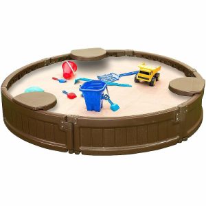 Sandboxes & Sand Toys |   Modern Home 4ft Round Weather Resistant Outdoor Sandbox Kit w/Cover Outdoor Toys Sandboxes & Sand Toys