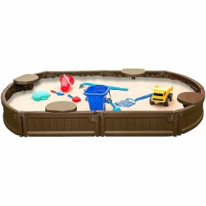 Sandboxes & Sand Toys |   Modern Home 6ft Oval Weather Resistant Outdoor Sandbox Kit w/Cover Outdoor Toys Sandboxes & Sand Toys