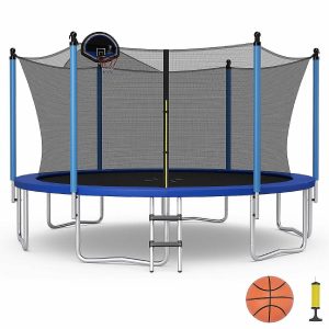 Sporting Goods |   12/14/15/16FT Recreational Trampoline w/ Inner Enclosure Net Basketball Hoop Ladder ASTM 12ft Outdoor Toys Sporting Goods