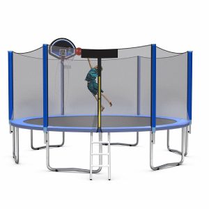 Sporting Goods |   Gymax 12/14/15/16ft Trampoline w/ Safety Enclosure Net Ladder Basketball Hoop 15 ft Outdoor Toys Sporting Goods