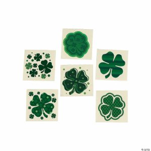 Temporary Tattoos |   Bulk 72 Pc. Shamrock Patterned Temporary Tattoos Glow in the Dark Products Temporary Tattoos