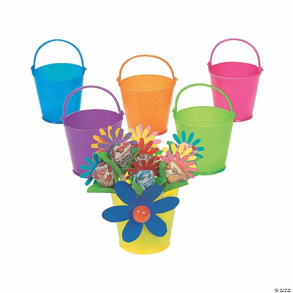 Trampolines |   3 1/4″ Mini Bright Pink, Orange, Yellow, Green & Blue Plastic Favor Pails – 12 Pc. Outdoor Toys Sandboxes & Sand Toys