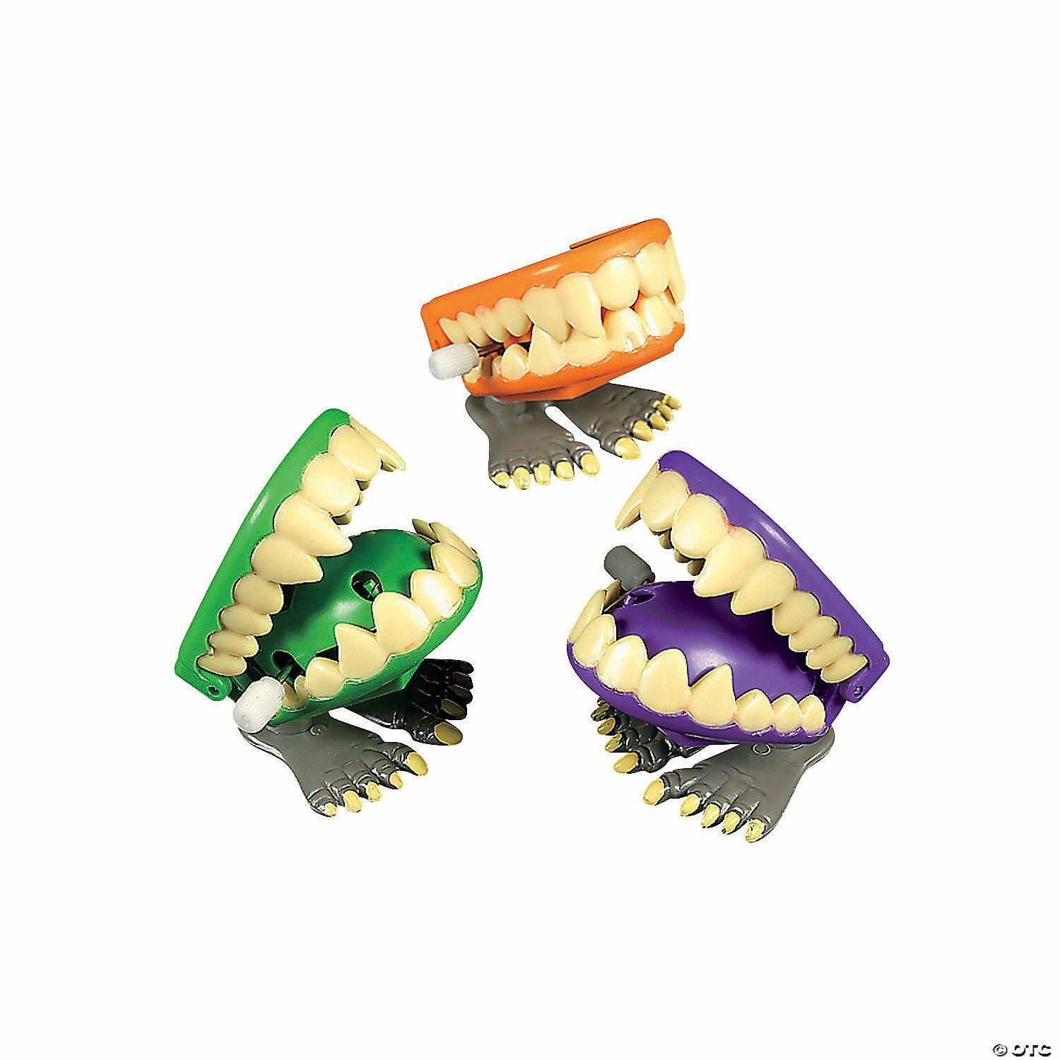 Wind-Up Toys & Spinning Tops |   1 3/4″ Mini Monster Wind-Up Green, Orange & Purple Plastic Chomping Teeth – 12 Pc. Novelty Toys Wind-Up Toys & Spinning Tops