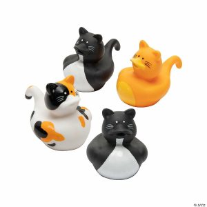 Rubber Duckies |   2″ Black, White and Orange Cat Ears & Tail Rubber Ducks – 12 Pc. Novelty Toys Rubber Duckies